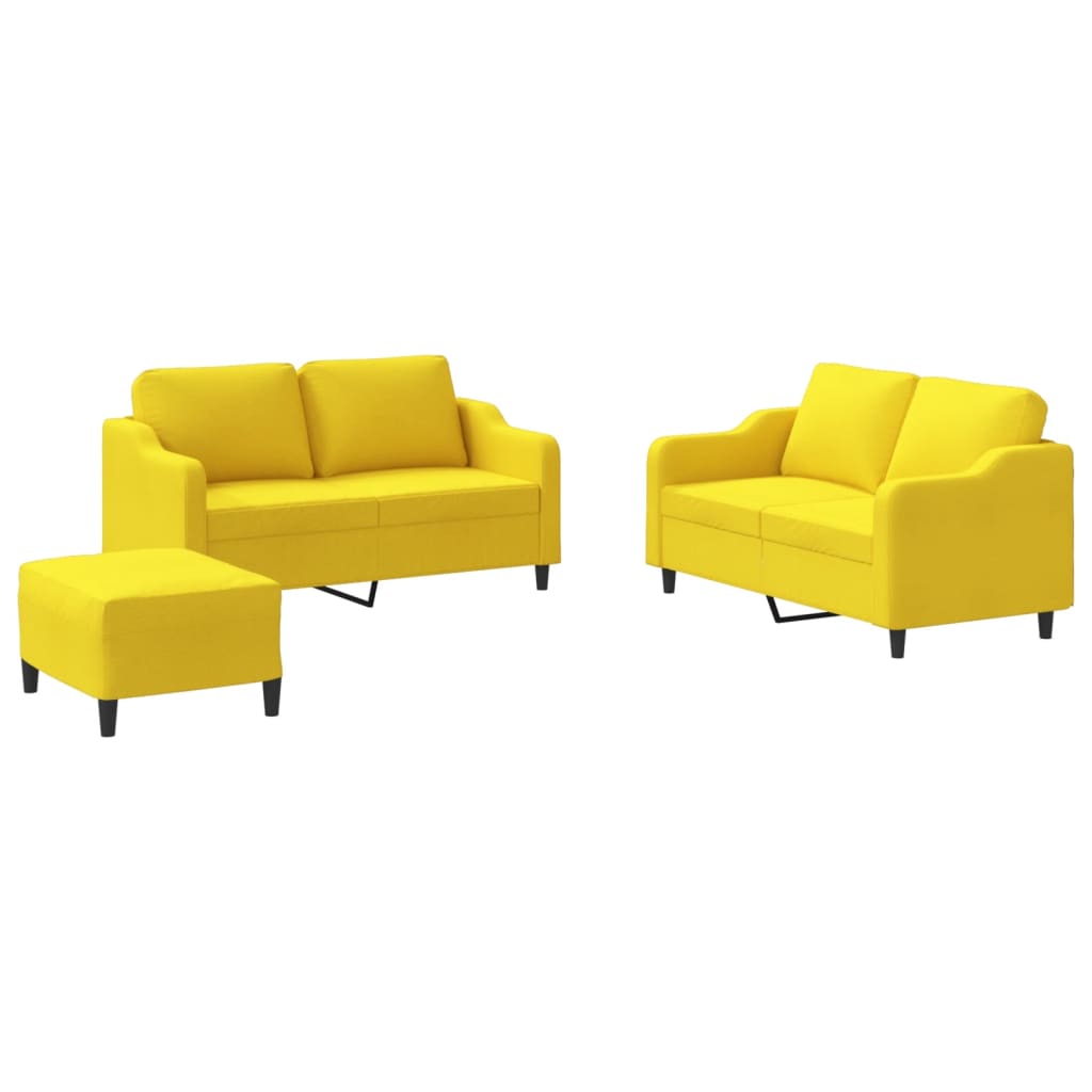 Set di Divani 3 pz con Cuscini Giallo Chiaro in Tessuto - homemem39