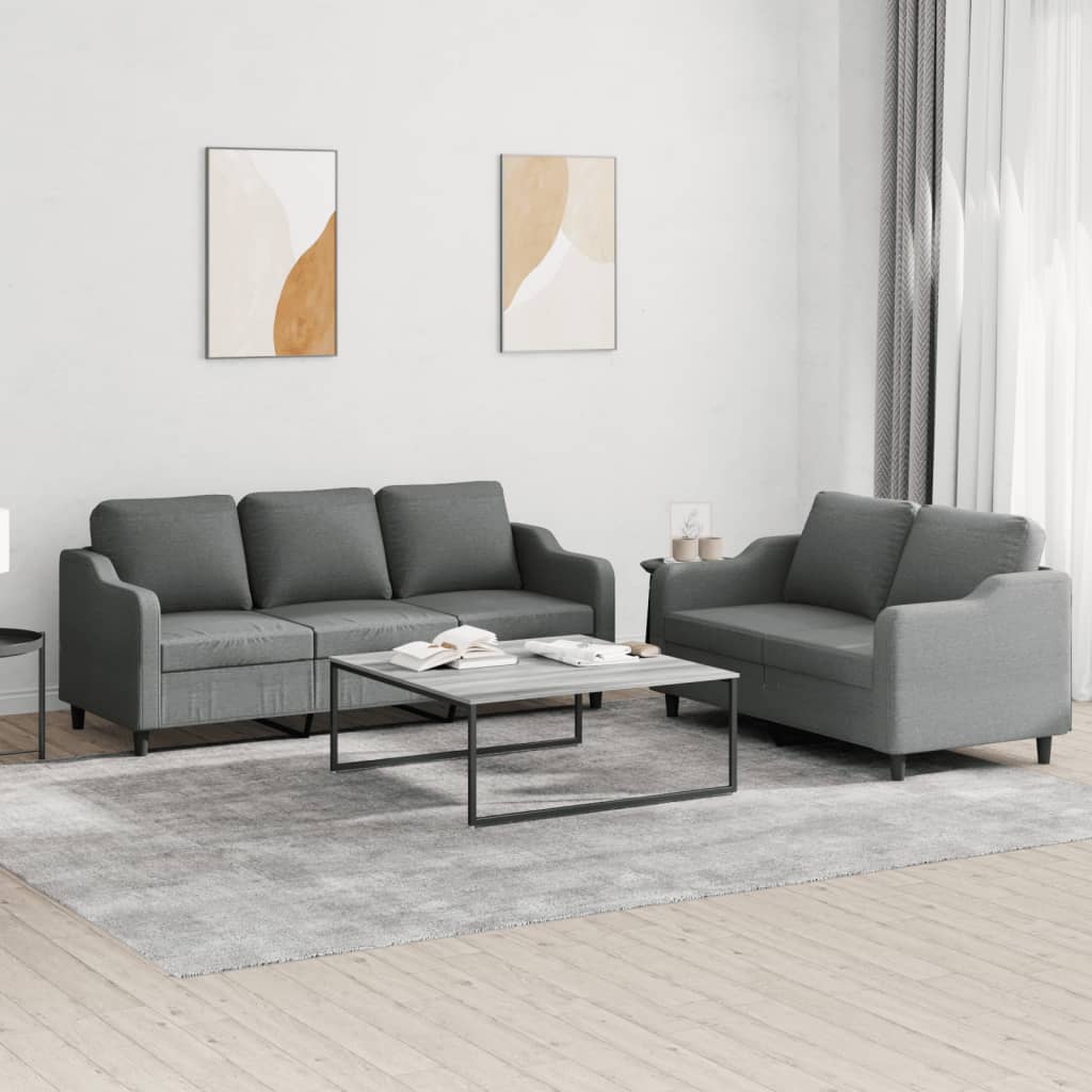 Set di Divani 2 pz con Cuscini Grigio Scuro in Tessuto - homemem39