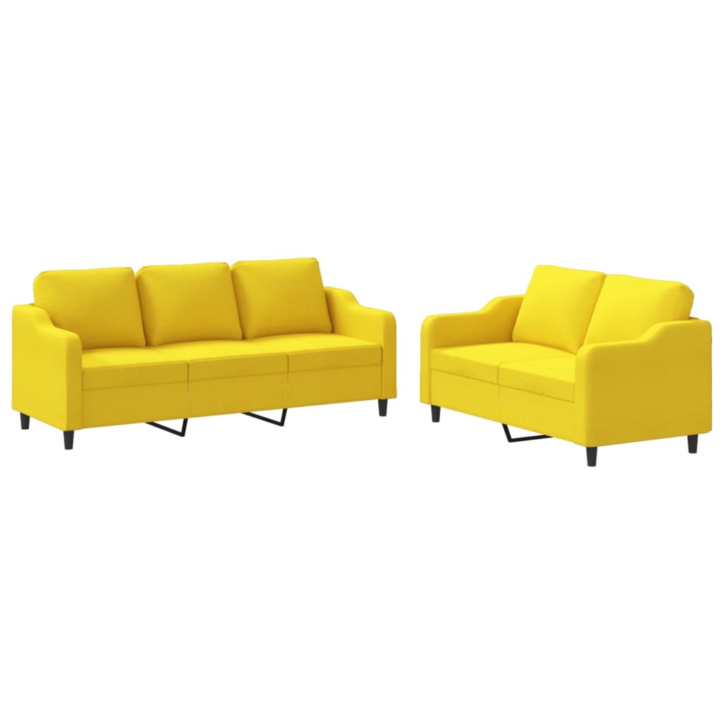 Set di Divani 2 pz con Cuscini Giallo Chiaro in Tessuto - homemem39