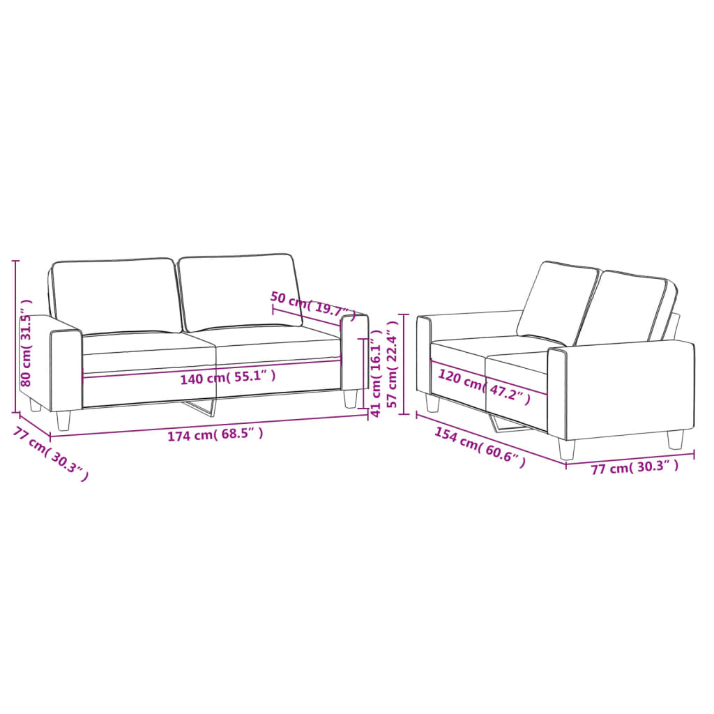 Set di Divani 2 pz Grigio Scuro in Tessuto - homemem39