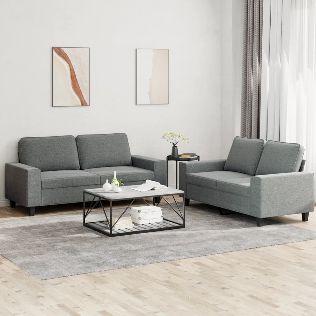 Set di Divani 2 pz Grigio Scuro in Tessuto - homemem39