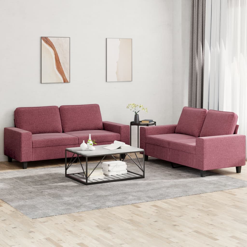 Set di Divani 2 pz Rosso Vino in Tessuto - homemem39