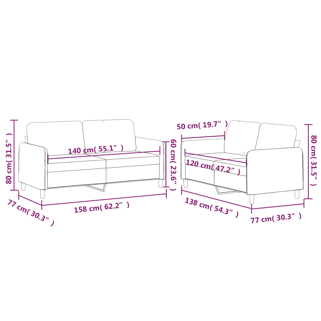 Set di Divani 2 pz con Cuscini Nero in Tessuto - homemem39