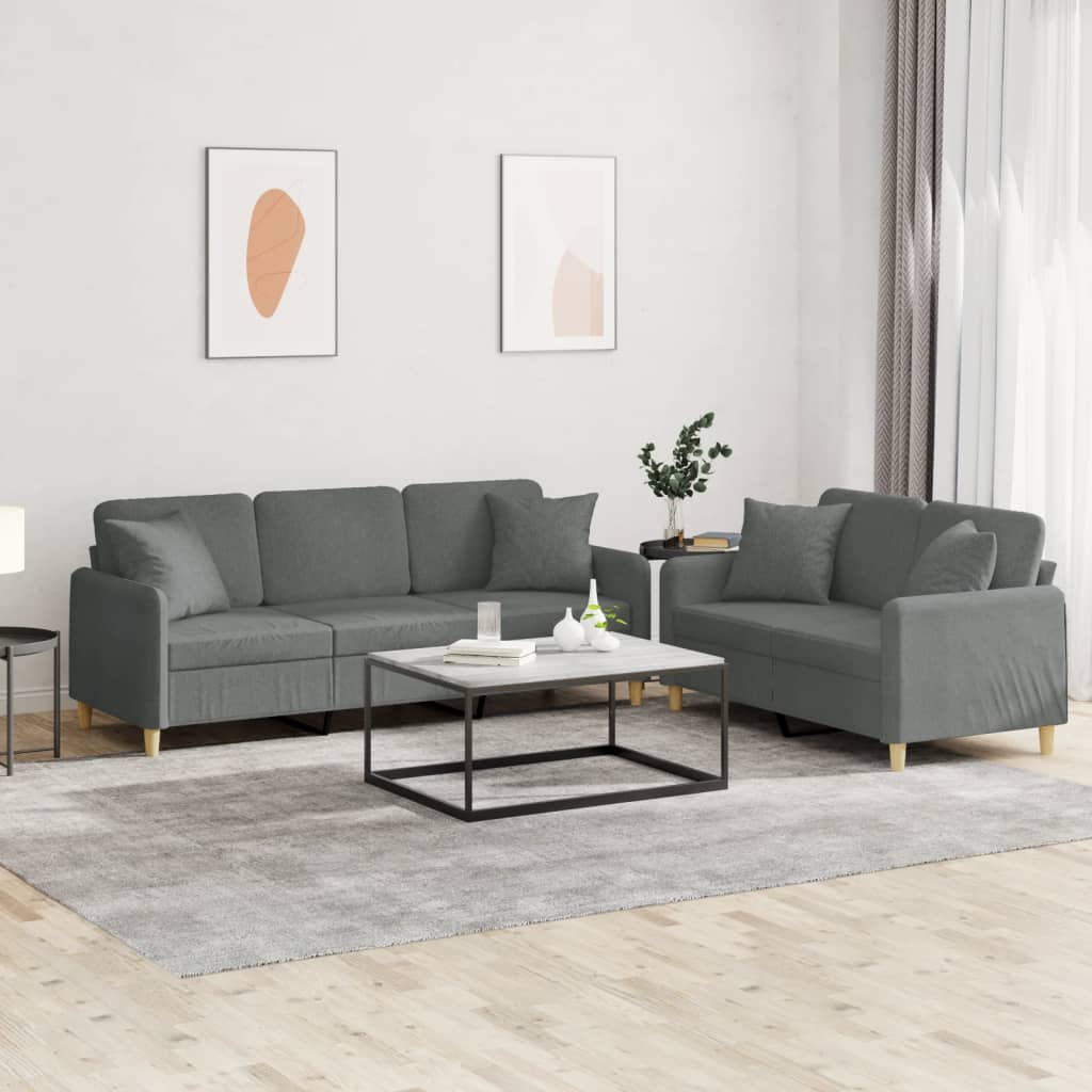 Set di Divani 2 pz con Cuscini Grigio Scuro in Tessuto - homemem39