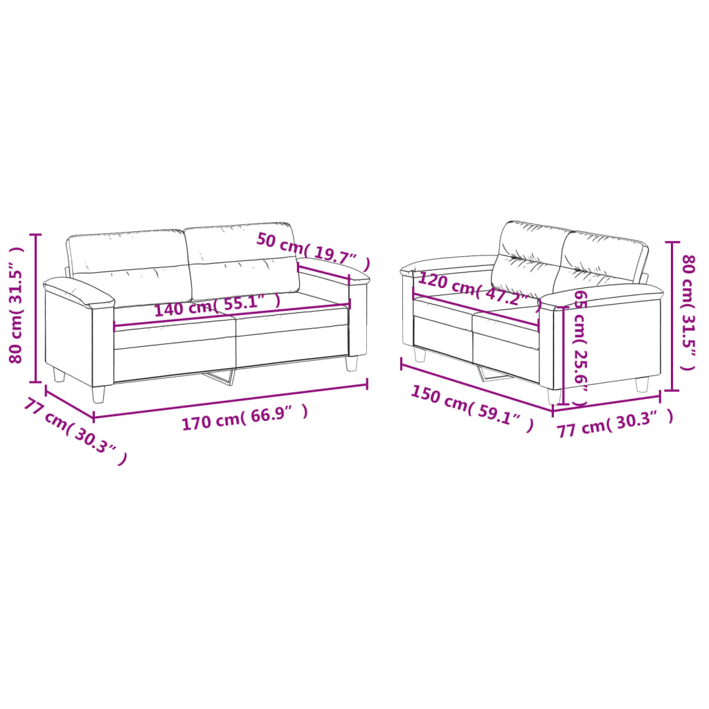 Set Divani 2 pz con Cuscini Grigio Scuro in Tessuto Microfibra - homemem39