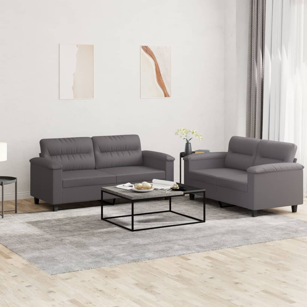 Set di Divani 2 pz con Cuscini Grigio in Similpelle - homemem39