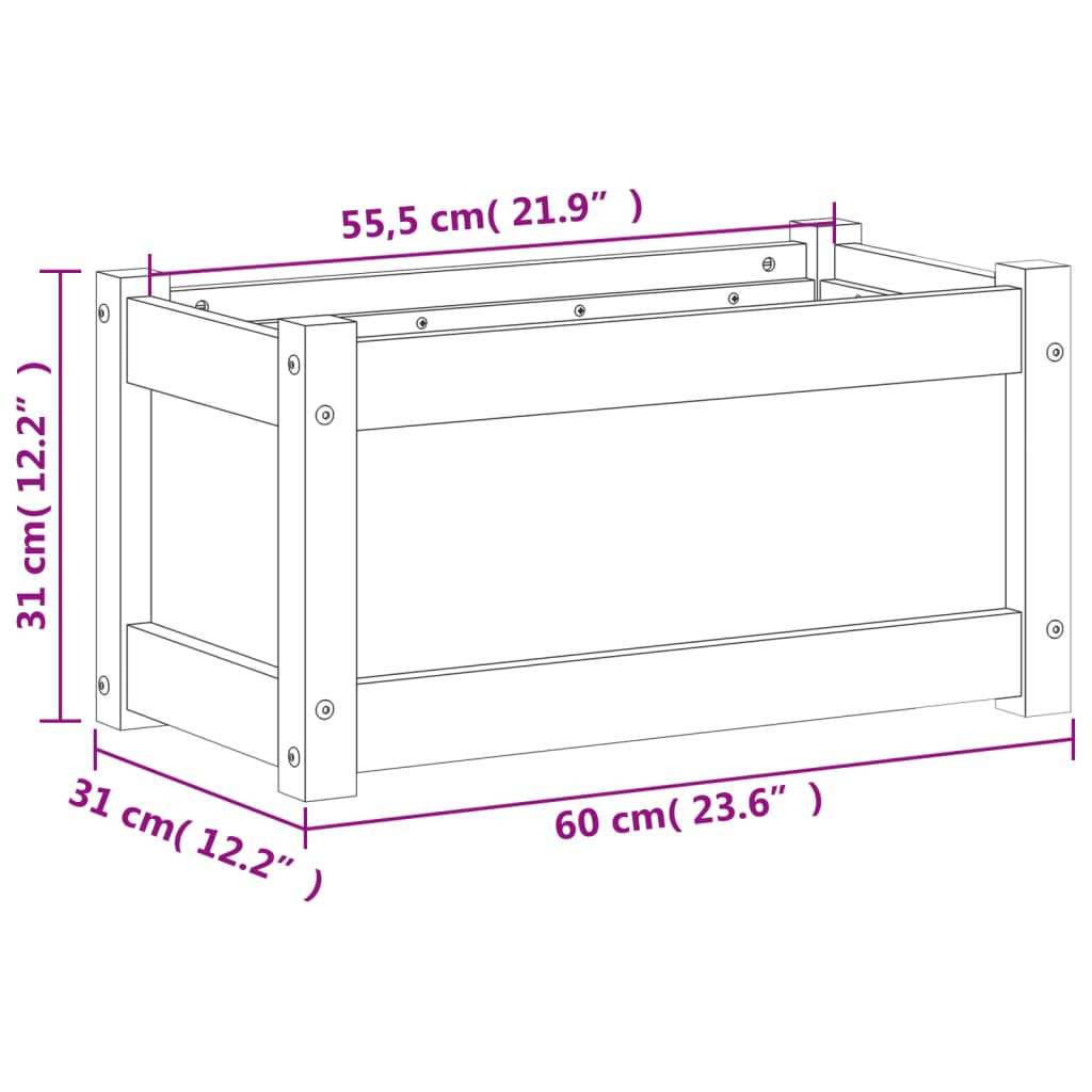 Fioriera da Giardino 60x31x31 cm in Legno Massello di Pino - homemem39