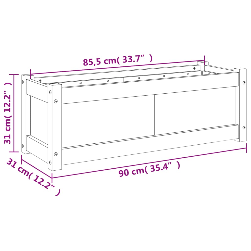 Fioriera da Giardino 90x31x31 cm in Legno Massello di Pino - homemem39