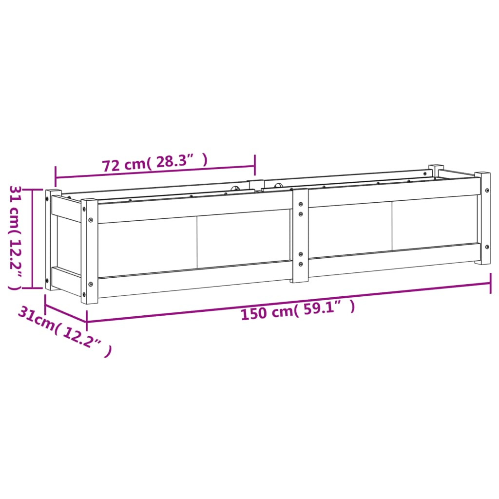 Fioriera da Giardino 150x31x31 cm in Legno Massello di Pino - homemem39