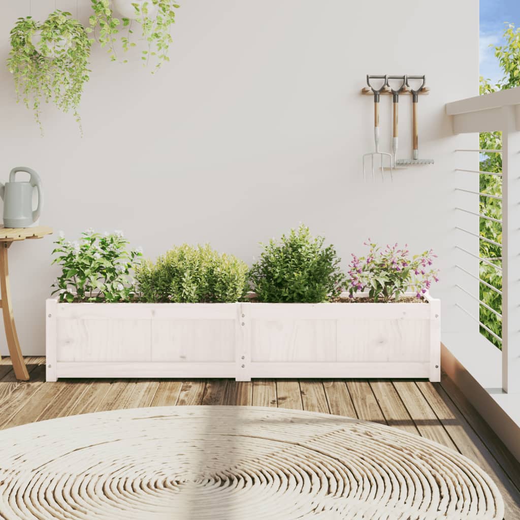 Fioriera da Giardino Bianca 150x31x31 cm Legno Massello di Pino - homemem39