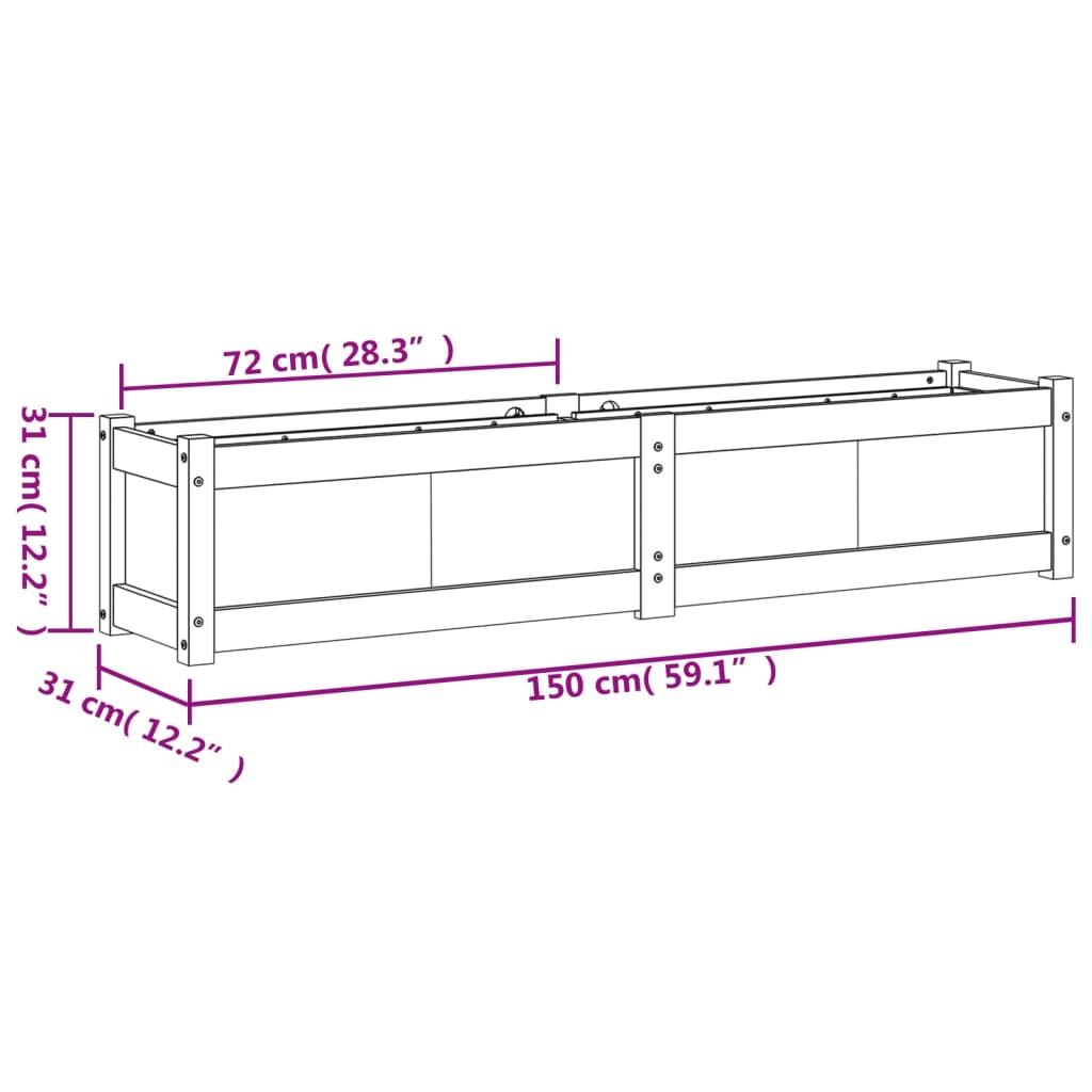 Fioriera Giardino Marrone Cera 150x31x31 cm Legno Massello Pino - homemem39