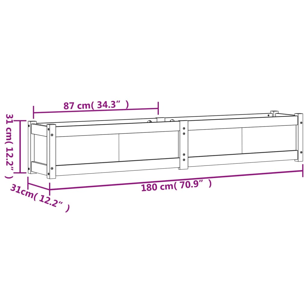 Fioriera da Giardino 180x31x31 cm in Legno Massello di Pino - homemem39