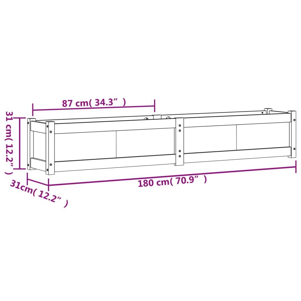 Fioriera da Giardino Bianca 180x31x31 cm Legno Massello di Pino - homemem39