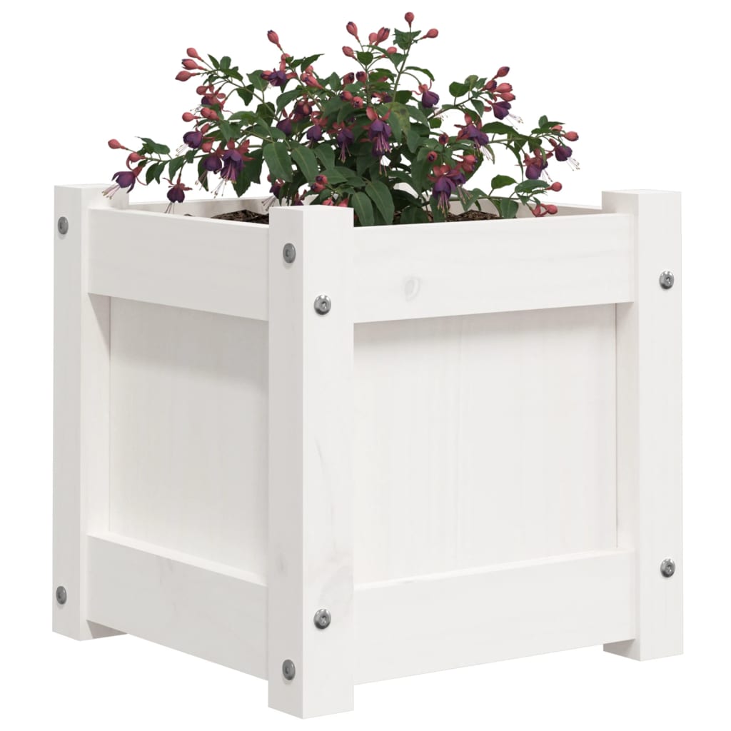 Fioriera da Giardino Bianca 31x31x31 cm Legno Massello di Pino - homemem39