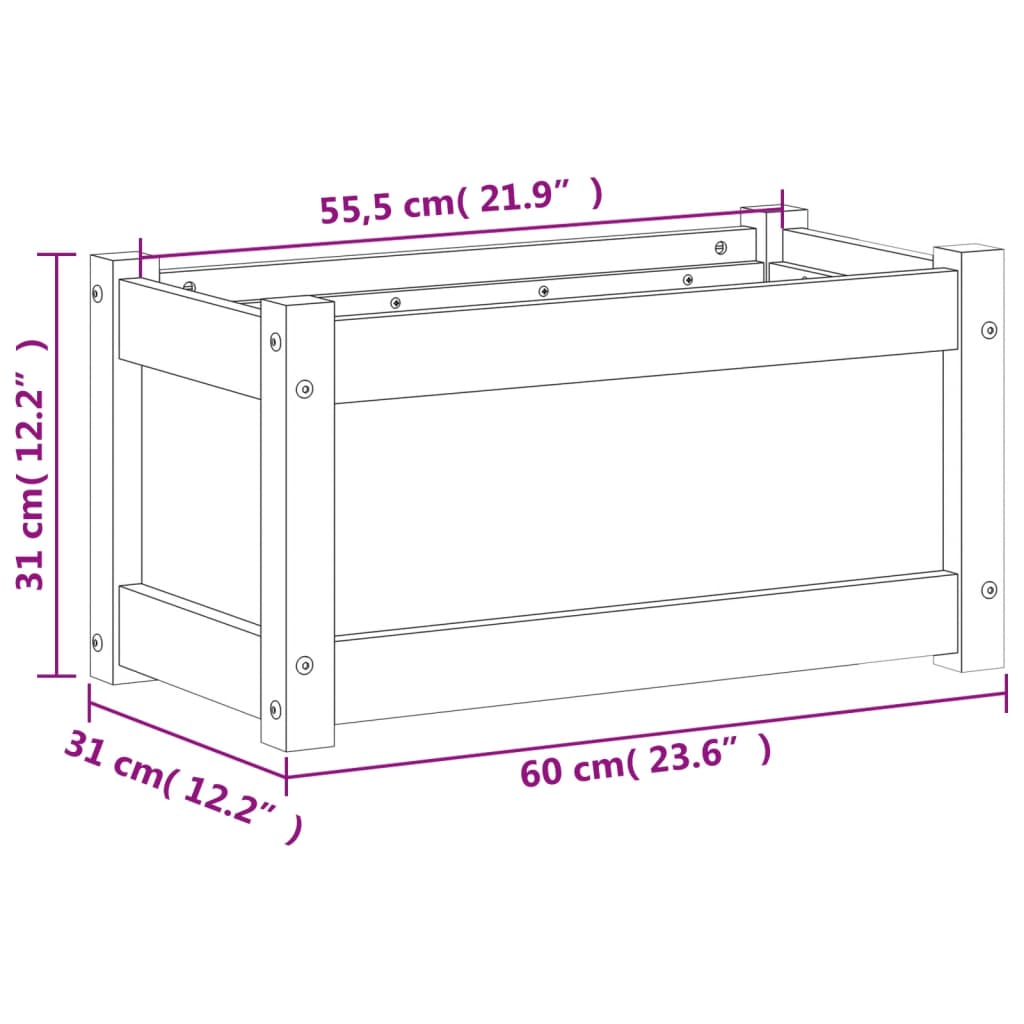 Fioriera da Giardino Bianca 60x31x31 cm Legno Massello di Pino - homemem39