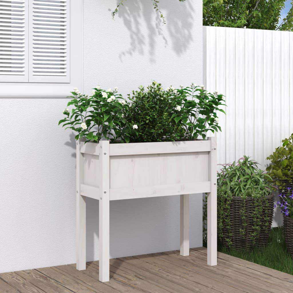 Fioriera da Giardino con Gambe Bianca 70x31x70 cm Massello Pino - homemem39