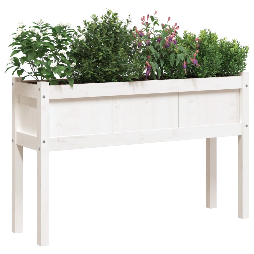 Fioriera da Giardino con Gambe Bianca 110x31x70cm Massello Pino - homemem39