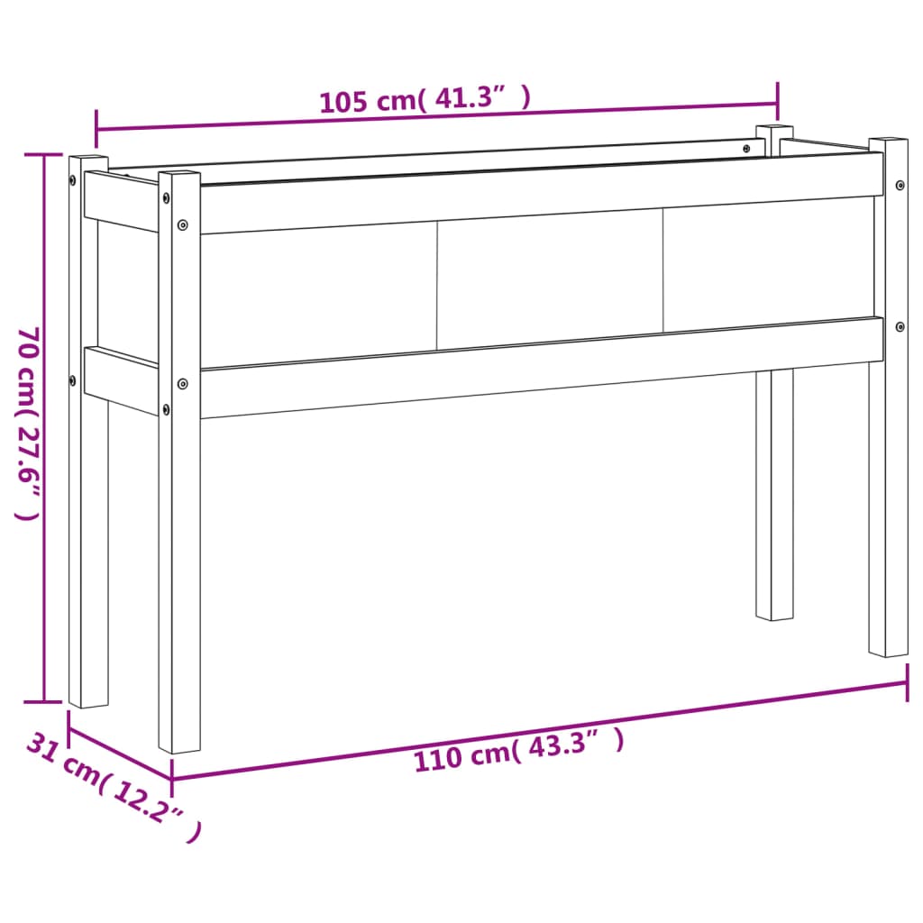 Fioriera da Giardino con Gambe Bianca 110x31x70cm Massello Pino - homemem39