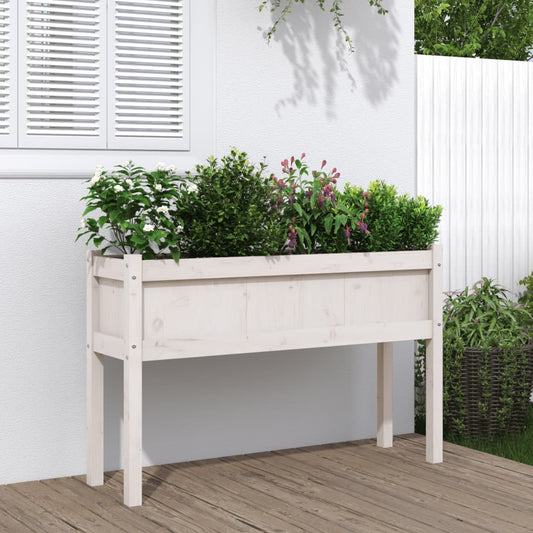 Fioriera da Giardino con Gambe Bianca 110x31x70cm Massello Pino - homemem39