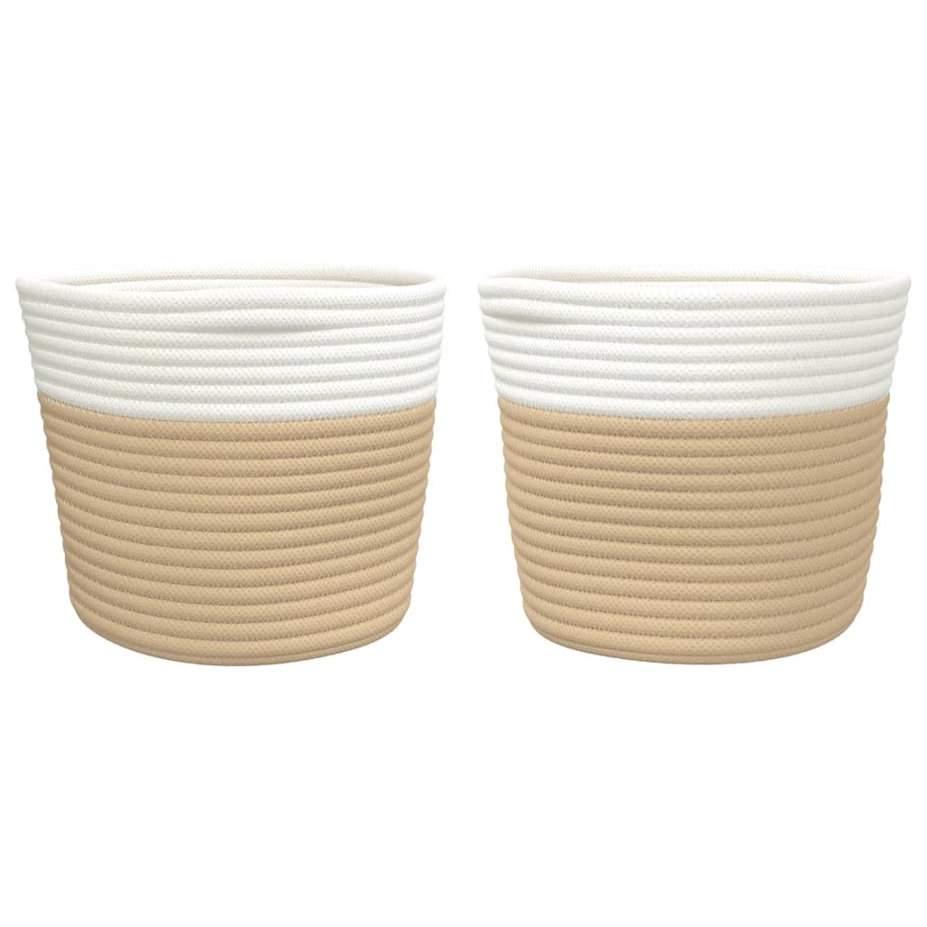 Cestini Portaoggetti 2pz Beige e Bianco Ø24x18 cm in Cotone - homemem39