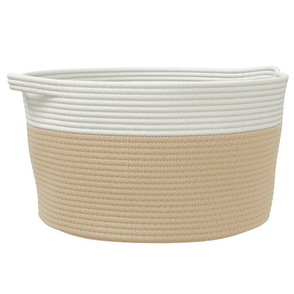 Cestino Portaoggetti Beige e Bianco Ø40x25 cm in Cotone - homemem39