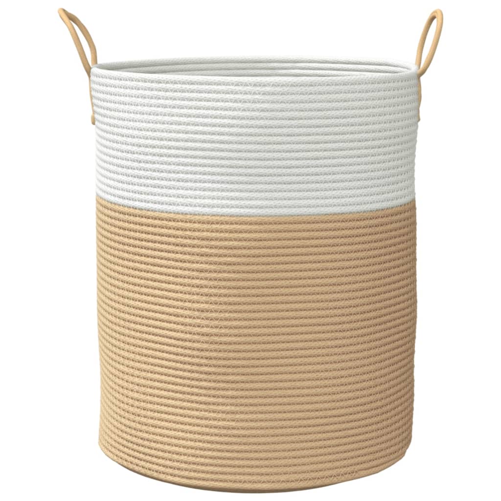 Cestino Portaoggetti Beige e Bianco Ø38x46 cm in Cotone - homemem39