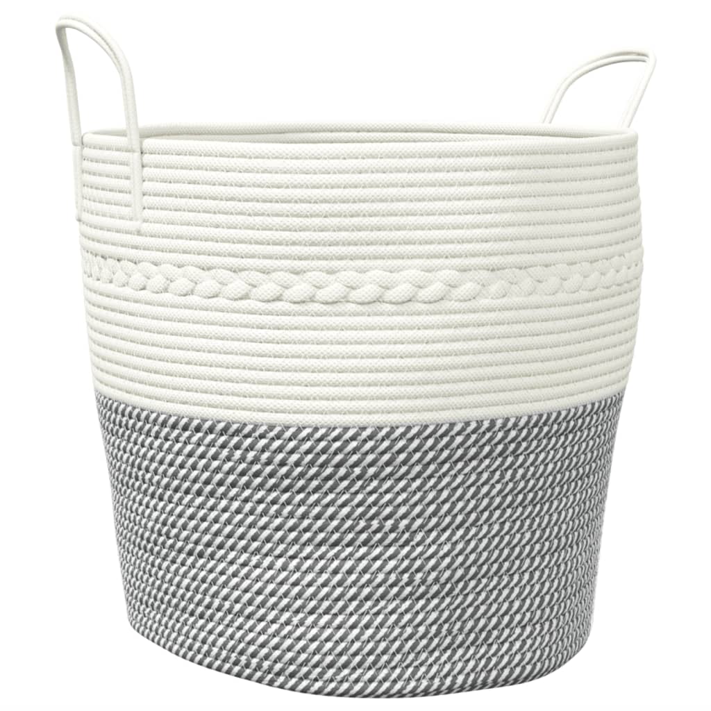 Cestino Portaoggetti Grigio e Bianco Ø43x38 cm in Cotone - homemem39