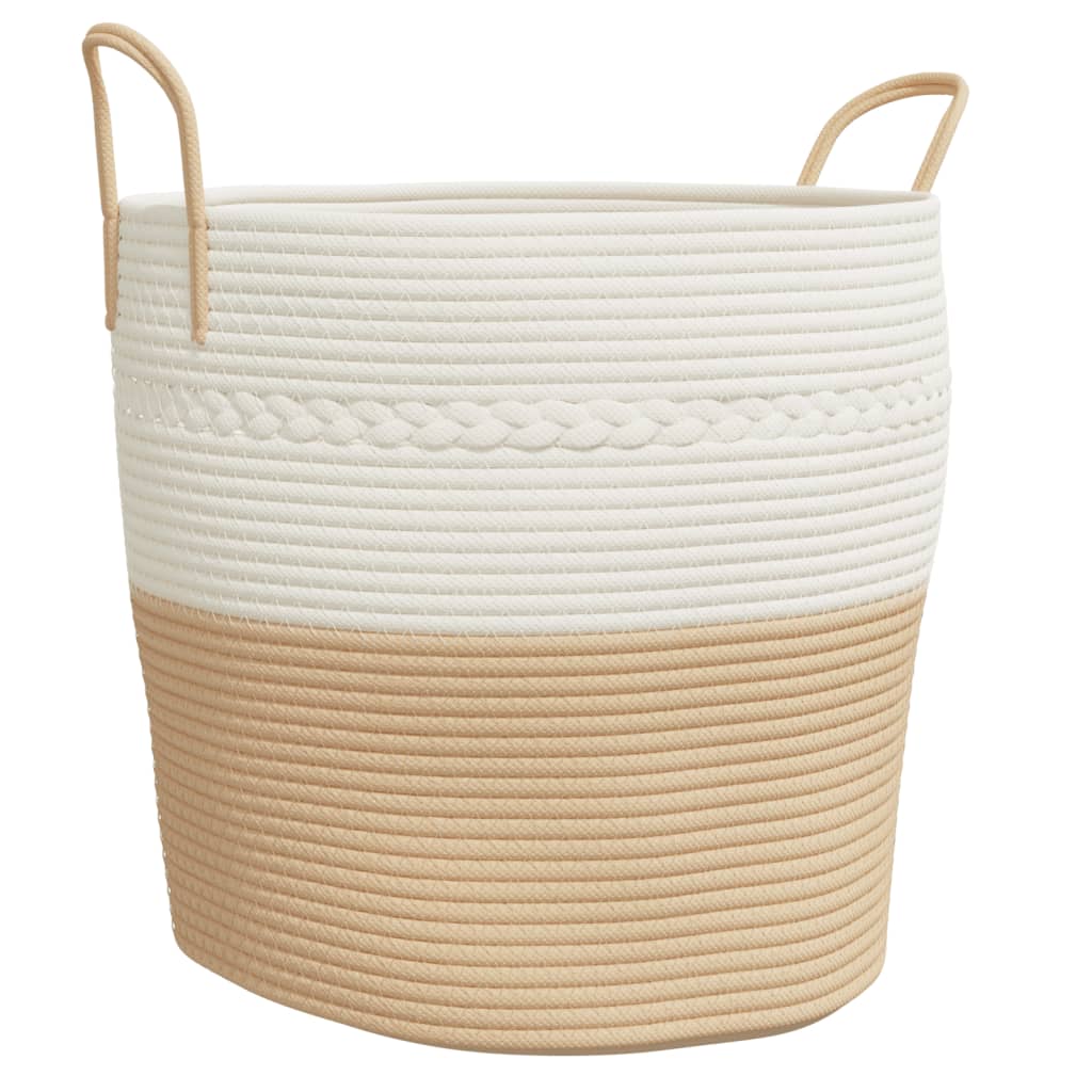 Cestino Portaoggetti Beige e Bianco Ø43x38 cm in Cotone - homemem39