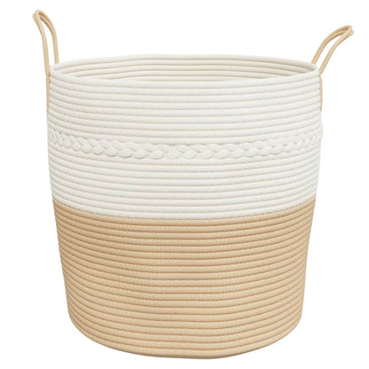 Cestino Portaoggetti Beige e Bianco Ø43x38 cm in Cotone - homemem39