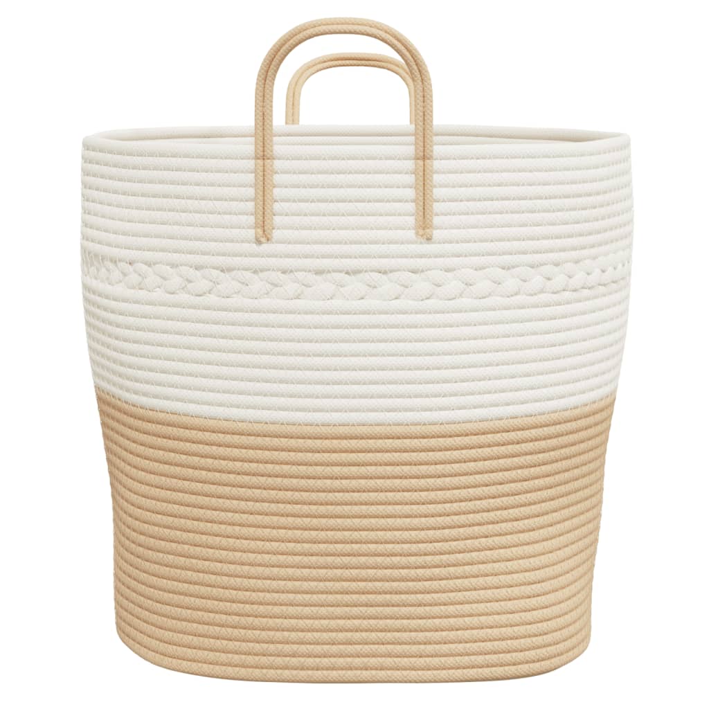 Cestino Portaoggetti Beige e Bianco Ø43x38 cm in Cotone - homemem39