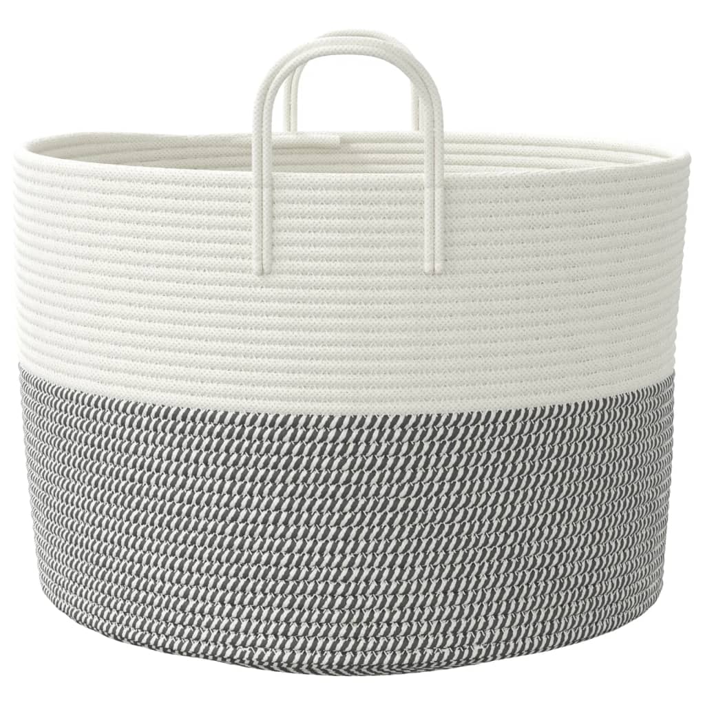 Cestino Portaoggetti Grigio e Bianco Ø51x33 cm in Cotone - homemem39