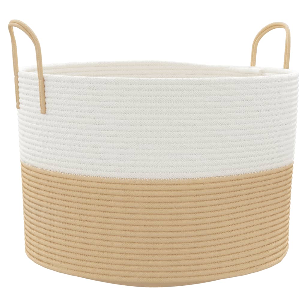 Cestino Portaoggetti Beige e Bianco Ø51x33 cm in Cotone - homemem39