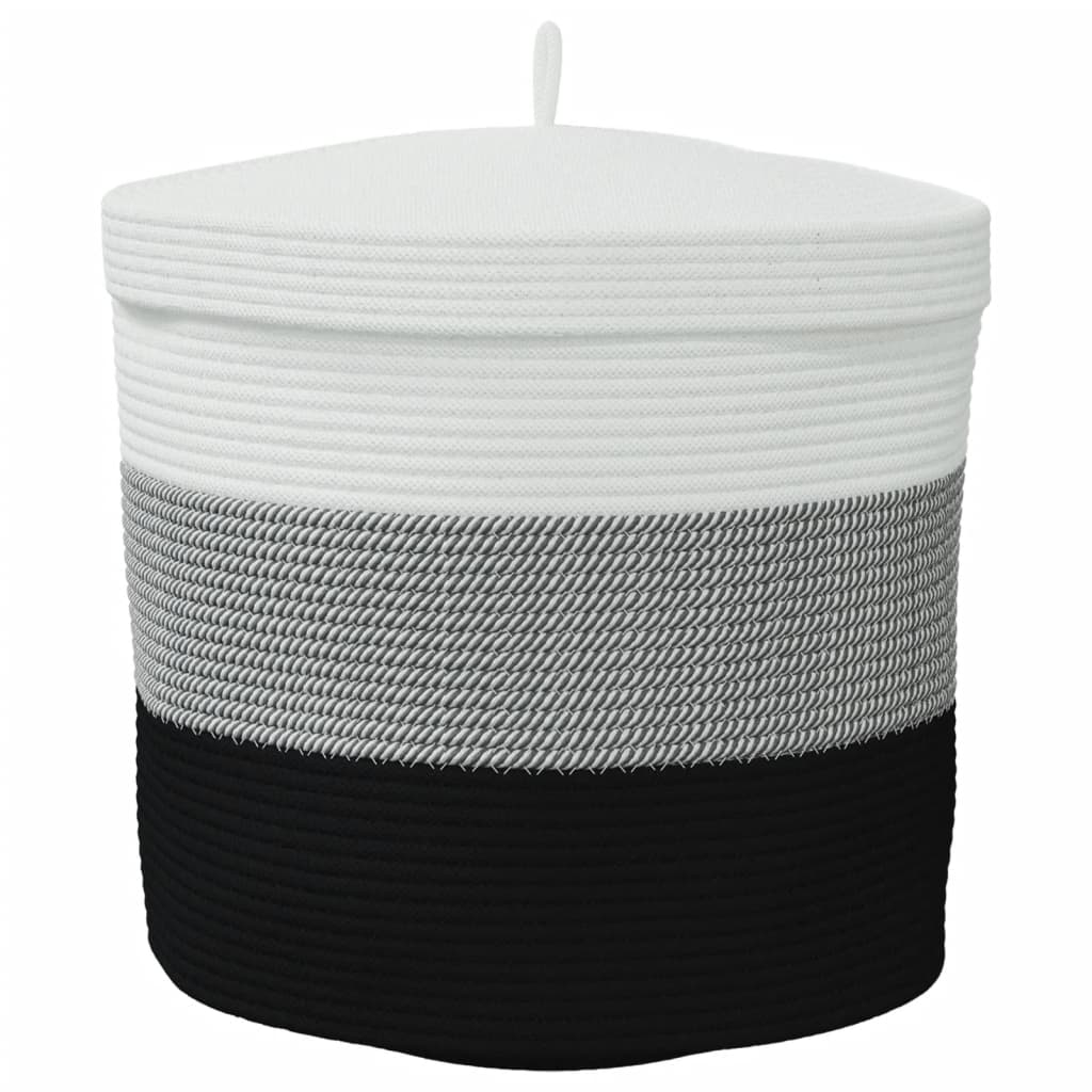 Cestino Portaoggetti con Coperchio Bianco Nero Ø40x35cm Cotone - homemem39