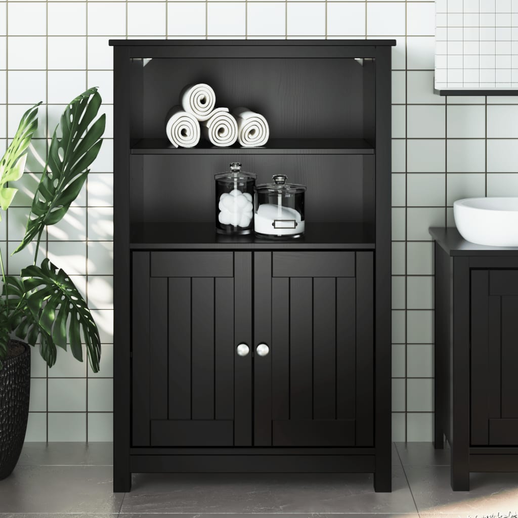 Mobile da Bagno BERG Nero 69,5x34x110 cm Legno Massello di Pino - homemem39