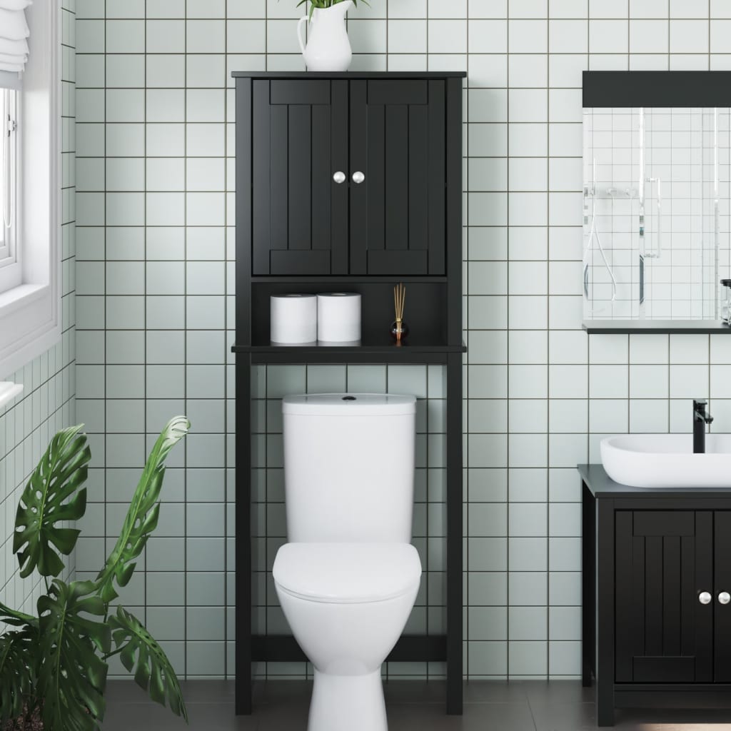 Portaoggetti Sopra WC BERG Nero 60x27x164,5 cm Legno Massello - homemem39