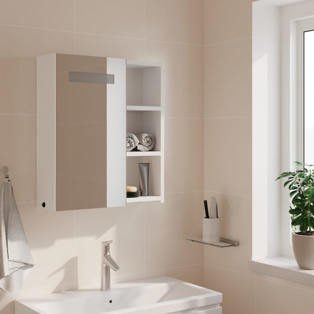 Armadietto Bagno con Specchio e LED Bianco 45x13x52 cm - homemem39