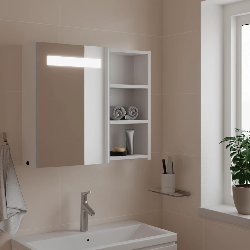 Armadietto Bagno con Specchio e LED Bianco 60x13x52 cm - homemem39