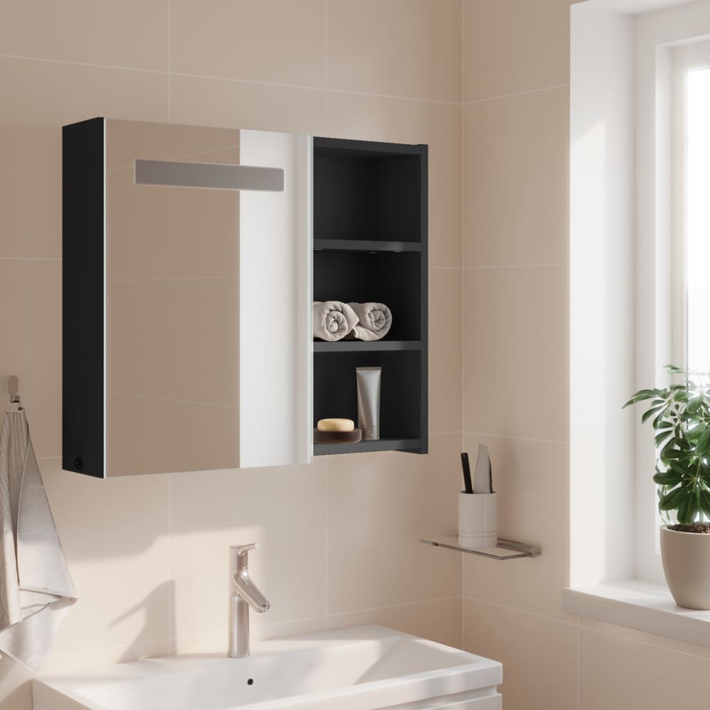 Armadietto Bagno con Specchio e LED Grigio 60x13x52 cm - homemem39