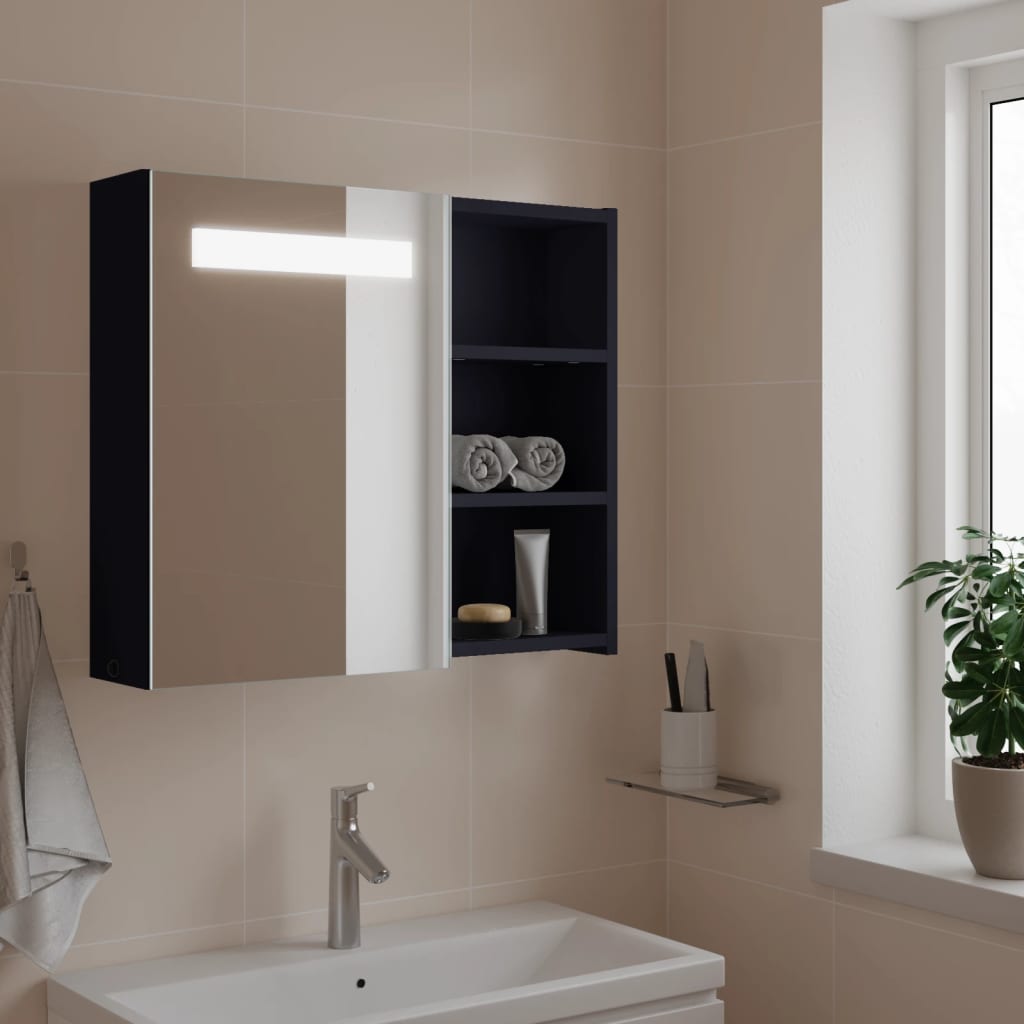 Armadietto Bagno con Specchio e LED Grigio 60x13x52 cm - homemem39