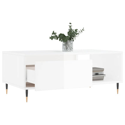 Tavolino Salotto Bianco Lucido 90x50x36,5 cm Legno Multistrato - homemem39