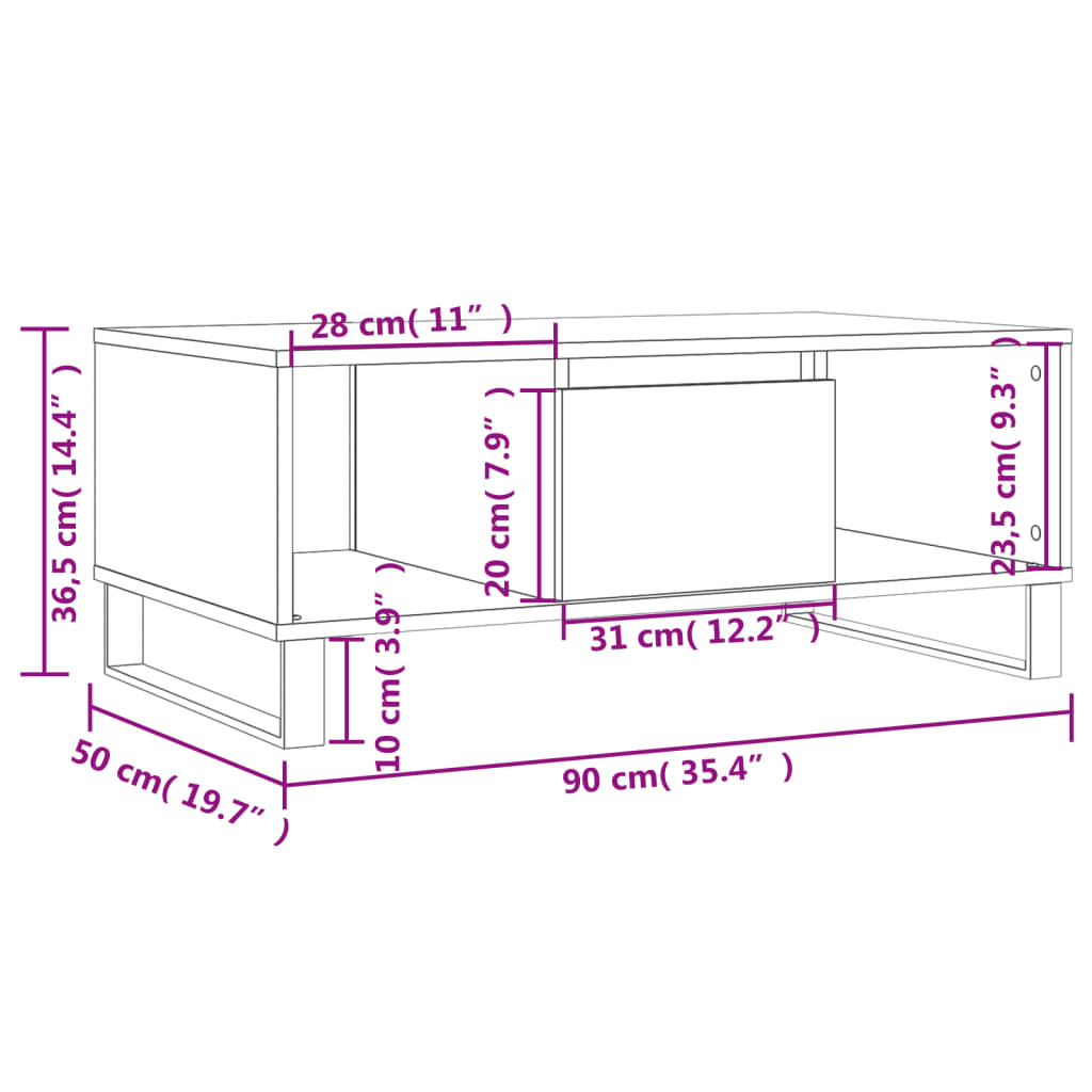 Tavolino Salotto Grigio Sonoma 90x50x36,5 cm Legno Multistrato - homemem39