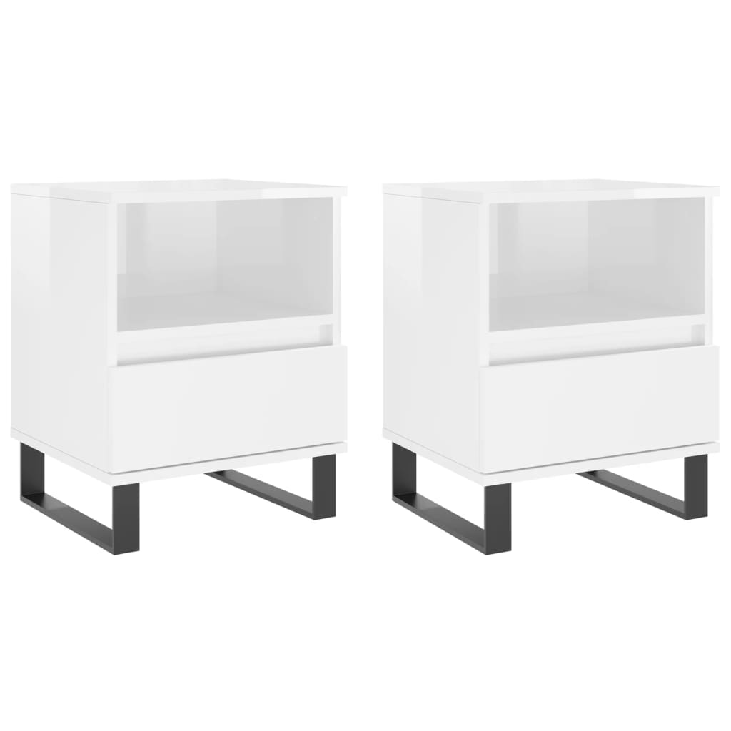 Comodini 2pz Bianco Lucido 40x35x50 cm in Legno Multistrato - homemem39