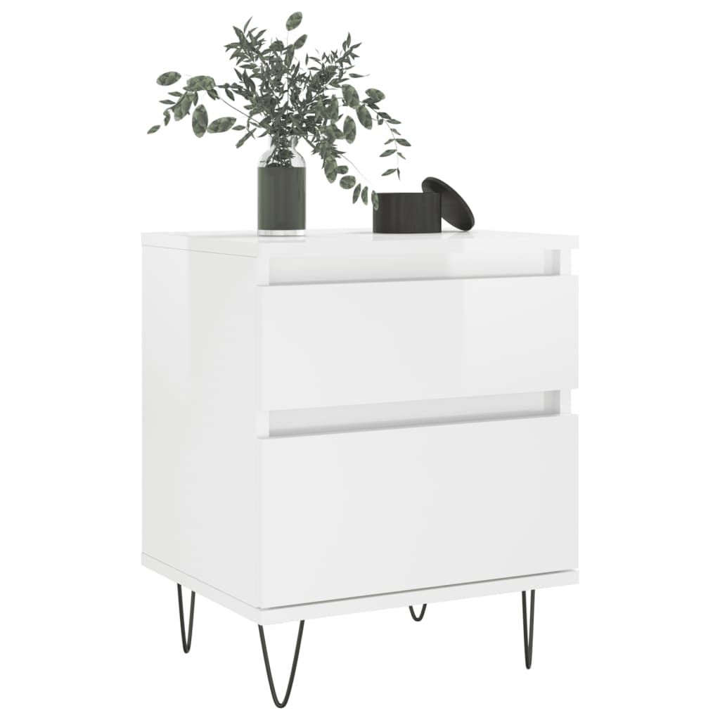 Comodini 2pz Bianco Lucido 40x35x50 cm in Legno Multistrato - homemem39