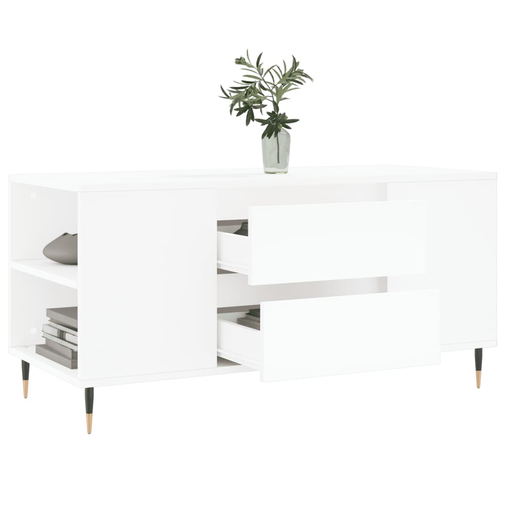 Tavolino da Salotto Bianco 102x44,5x50 cm in Legno Multistrato - homemem39