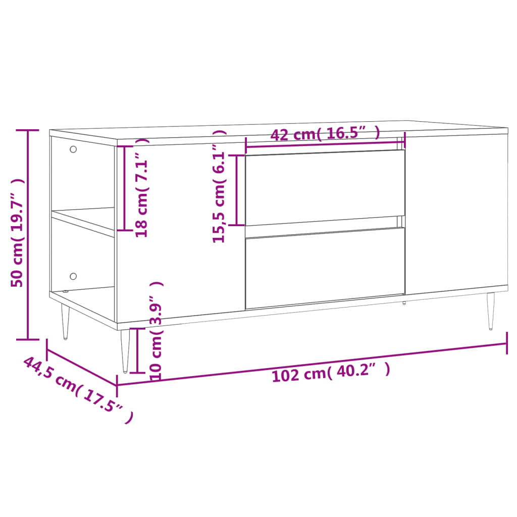 Tavolino Salotto Grigio Sonoma 102x44,5x50 cm Legno Multistrato - homemem39