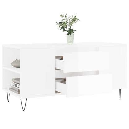 Tavolino Salotto Bianco Lucido 102x44,5x50 cm Legno Multistrato - homemem39