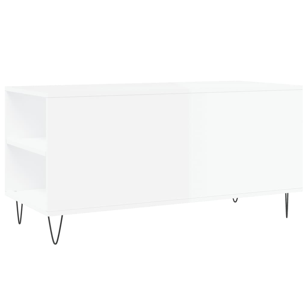 Tavolino Salotto Bianco Lucido 102x44,5x50 cm Legno Multistrato - homemem39