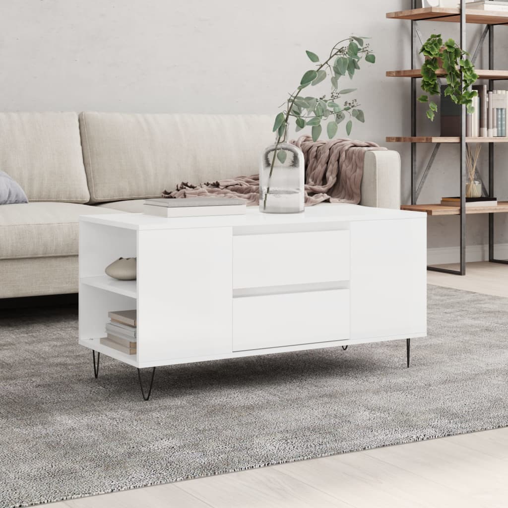 Tavolino Salotto Bianco Lucido 102x44,5x50 cm Legno Multistrato - homemem39