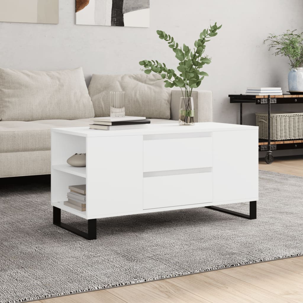 Tavolino da Salotto Bianco 102x44,5x50 cm in Legno Multistrato - homemem39