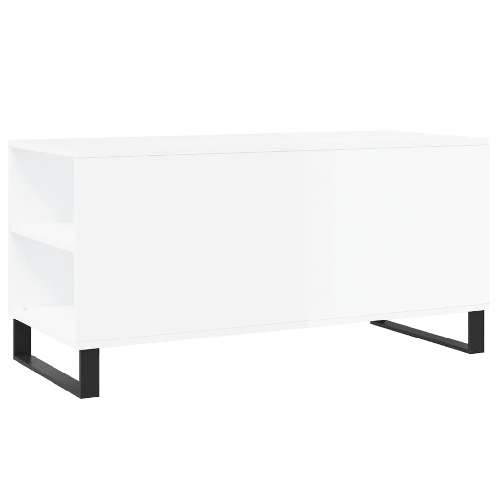 Tavolino Salotto Bianco Lucido 102x44,5x50 cm Legno Multistrato - homemem39